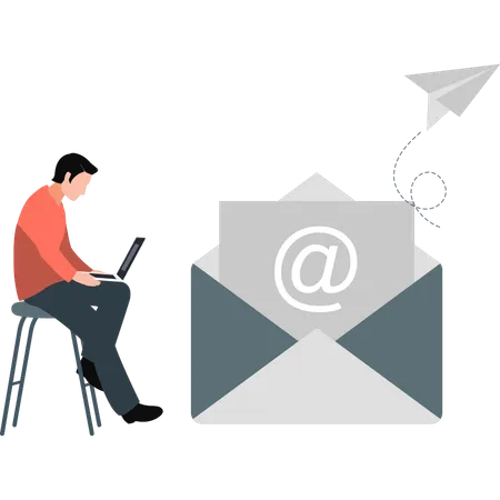 Garçon faisant du marketing par e-mail  Illustration