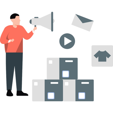 Garçon faisant du marketing pour la promotion d'un produit  Illustration