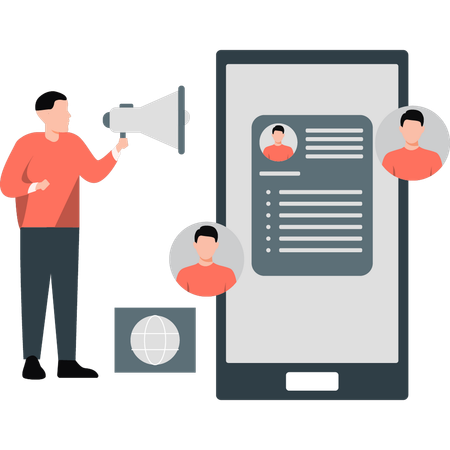 Garçon faisant du marketing pour trouver du travail  Illustration