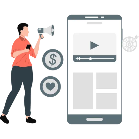 Garçon faisant du marketing vidéo  Illustration