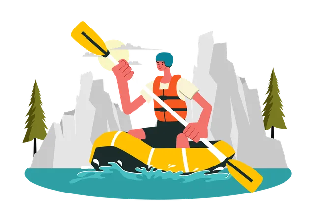 Garçon faisant du rafting lors d'une activité de plein air  Illustration