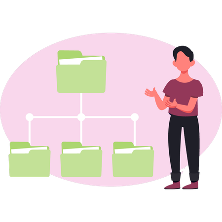 Garçon faisant du réseautage de dossiers  Illustration