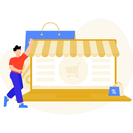 Garçon faisant des achats en ligne  Illustration