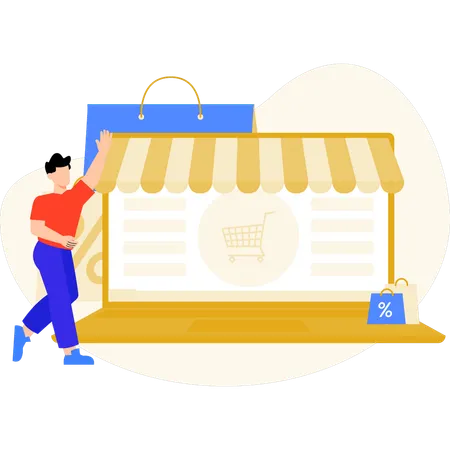 Garçon faisant des achats en ligne  Illustration