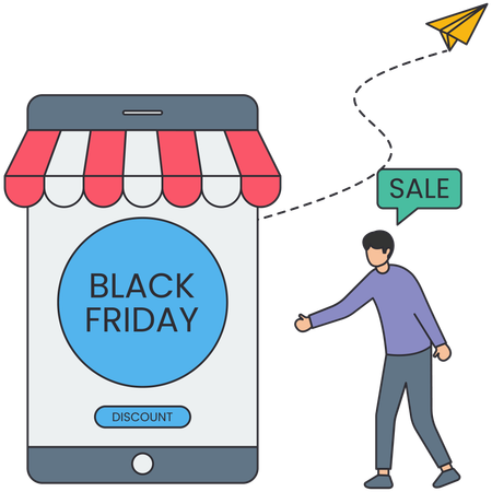 Un garçon fait du shopping pendant le Black Friday  Illustration