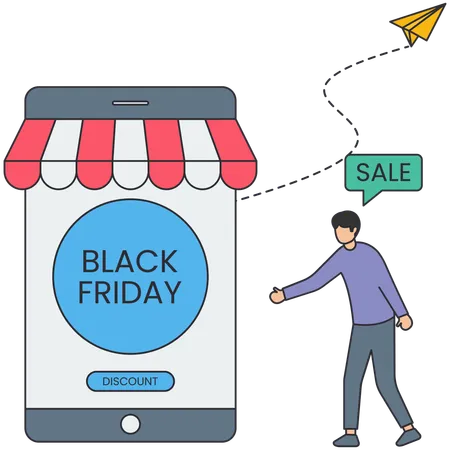 Un garçon fait du shopping pendant le Black Friday  Illustration