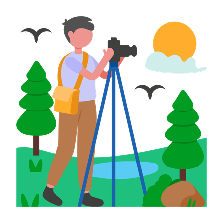 Garçon faisant du vlogging en plein air  Illustration