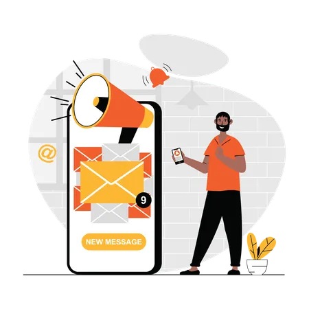 Garçon faisant du marketing par e-mail  Illustration