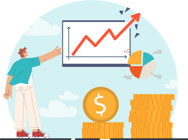 Garçon faisant une croissance financière  Illustration