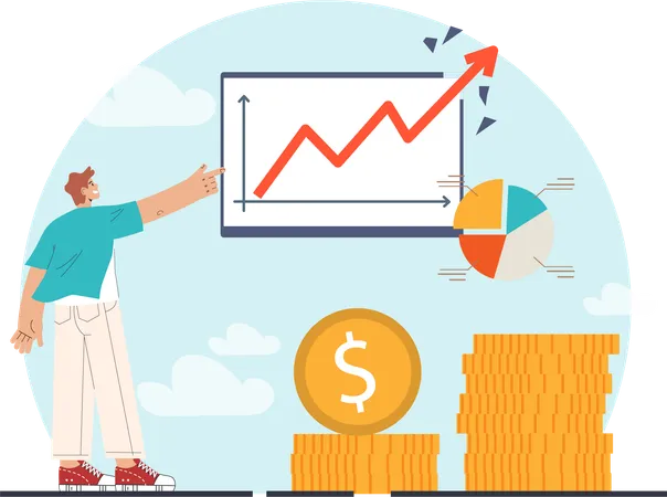 Garçon faisant une croissance financière  Illustration