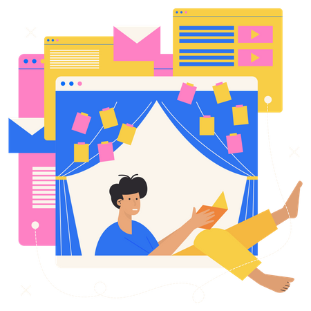 Garçon faisant la lecture en ligne  Illustration
