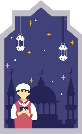 Garçon faisant la prière du ramadan  Illustration