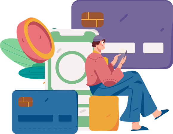 Garçon faisant le paiement mobile  Illustration