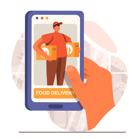 Garçon faisant la livraison de nourriture en ligne  Illustration