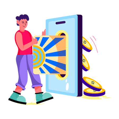 Garçon effectuant un paiement par carte via mobile  Illustration