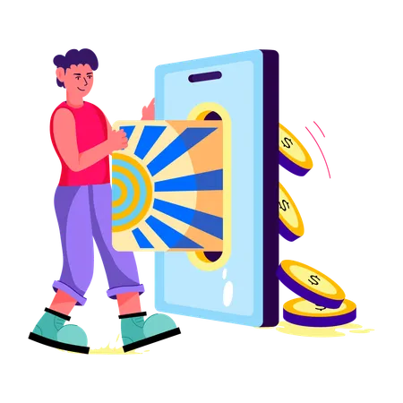Garçon effectuant un paiement par carte via mobile  Illustration