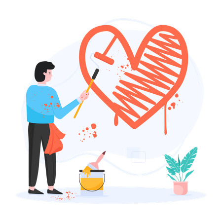 Garçon faisant la peinture du coeur  Illustration