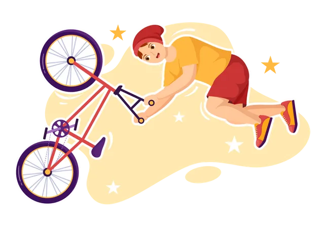 Garçon faisant un backflip en cycle BMX  Illustration