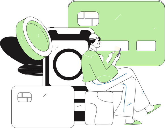 Garçon faisant le paiement mobile  Illustration