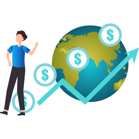 Garçon faisant une analyse financière mondiale  Illustration