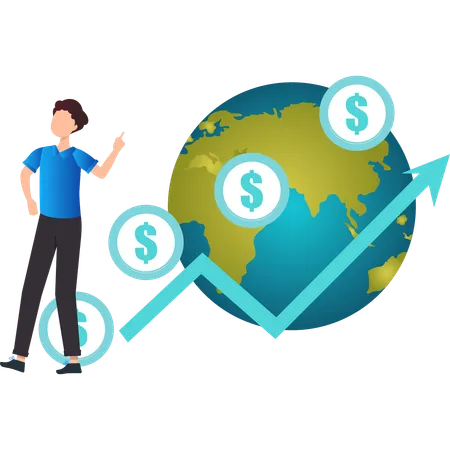 Garçon faisant une analyse financière mondiale  Illustration