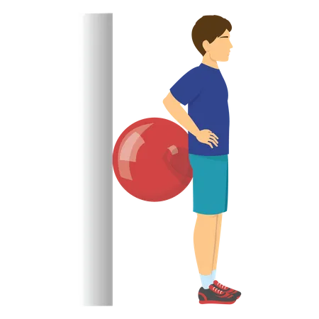 Garçon faisant de l'exercice avec un ballon de gym  Illustration