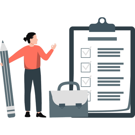 Garçon faisant une liste de contrôle d'entreprise  Illustration