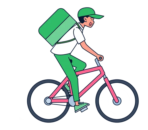 Garçon faisant la livraison à vélo  Illustration