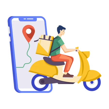 Garçon effectuant une livraison sur un scooter  Illustration