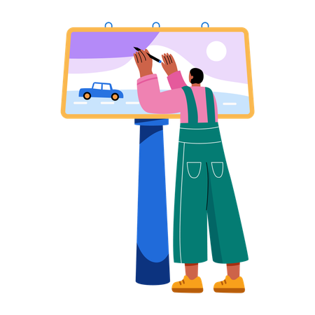 Garçon faisant de la publicité sur un panneau d'affichage  Illustration