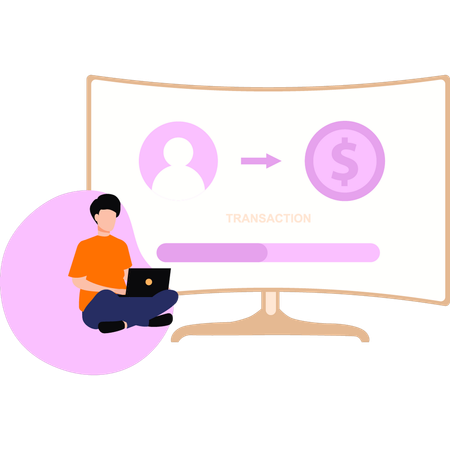 Garçon faisant une transaction en ligne  Illustration