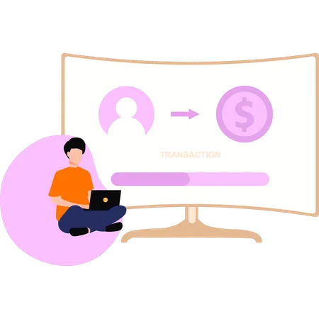 Garçon faisant une transaction en ligne  Illustration