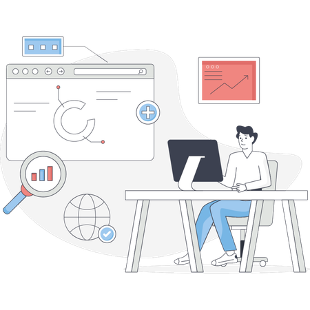 Un garçon fait des tests de référencement  Illustration