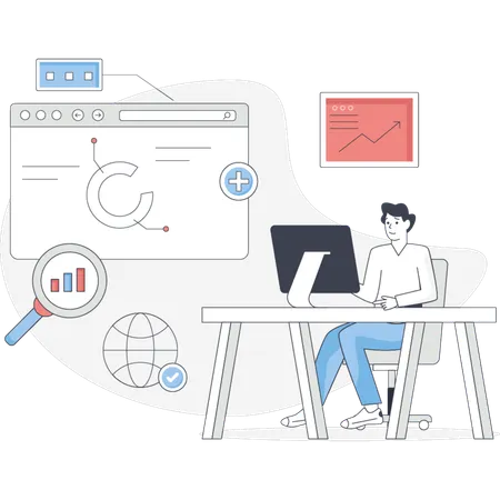 Un garçon fait des tests de référencement  Illustration