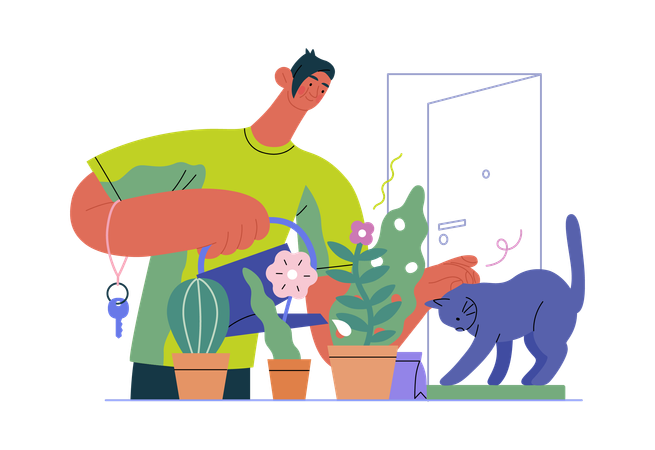 Le garçon fait du jardinage  Illustration