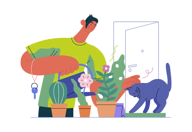 Le garçon fait du jardinage  Illustration