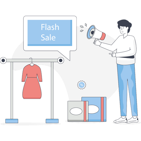 Un garçon fait du marketing de vente flash  Illustration