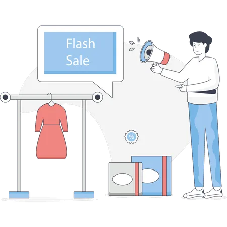 Un garçon fait du marketing de vente flash  Illustration