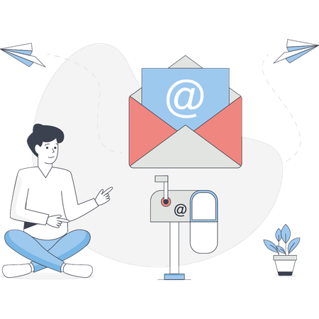 Le garçon fait du marketing par e-mail  Illustration