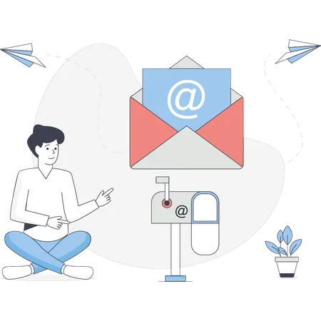 Le garçon fait du marketing par e-mail  Illustration