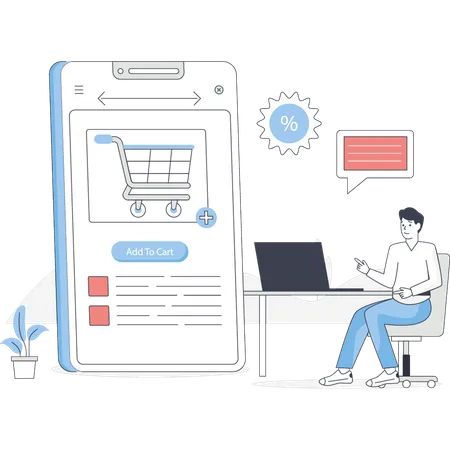 Un garçon fait du shopping en ligne  Illustration