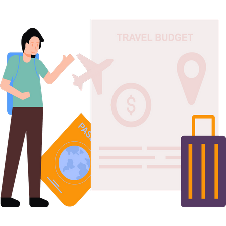 Un garçon a fait son budget de voyage  Illustration