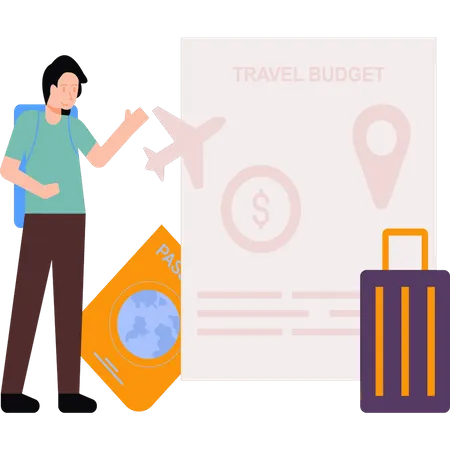 Un garçon a fait son budget de voyage  Illustration