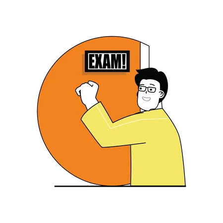 Un garçon frappe à la porte de l'examen  Illustration