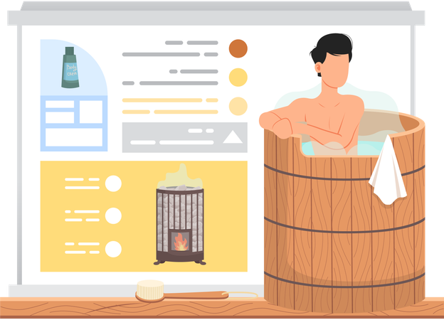 Garçon fumant dans un sauna  Illustration