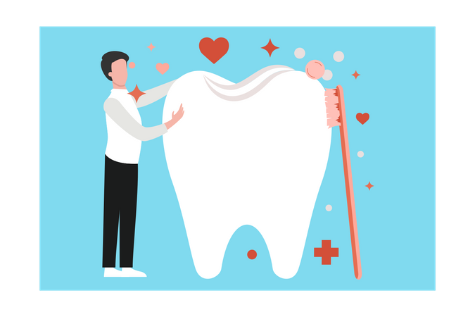 Le garçon garde ses dents propres  Illustration