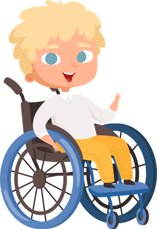 Désactiver le garçon assis sur un fauteuil roulant  Illustration