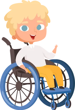Désactiver le garçon assis sur un fauteuil roulant  Illustration