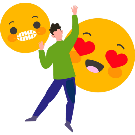 Garçon heureux avec emoji  Illustration