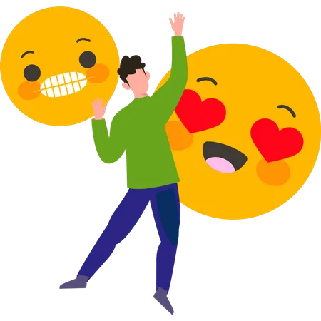 Garçon heureux avec emoji  Illustration